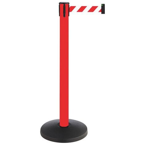 Poteau de barrage en métal. rouge. Longueur de la sangle : 3 m Sangle : rouge-blanc. rayé diagonal (1/2)