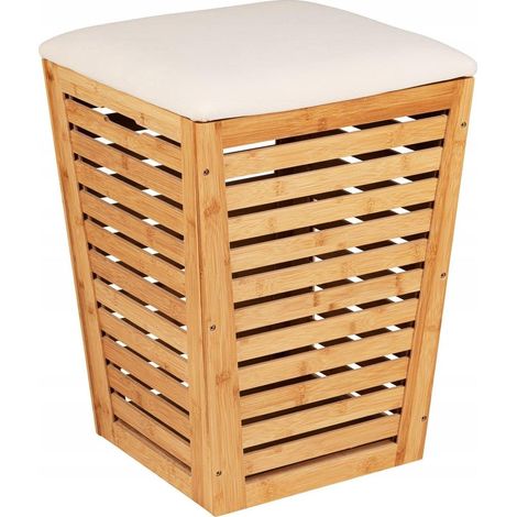 Wenko Cesta de ropa con asiento crema bambú 55 litros