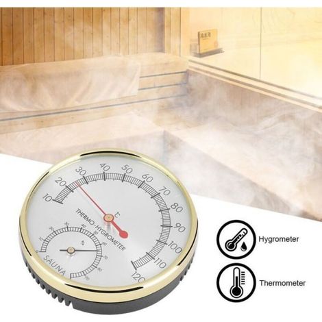 Thermomètre Hygromètre - 10 À 120 °C - 0 À 100 % HR - Pour Sauna Et Intérieur - Métal Massif - 1 Pièce (1/4)