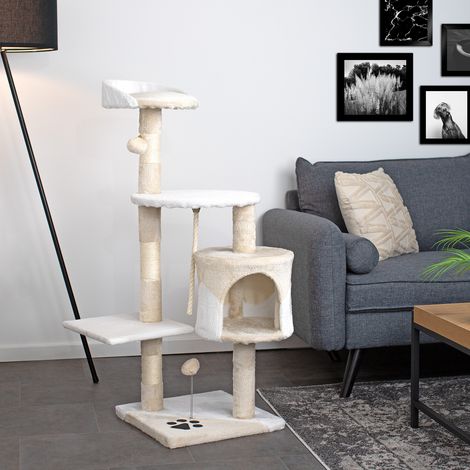 Kratzbaum mit Aussichtsplattform, Höhe 112cm, beige / weiß (1/5)