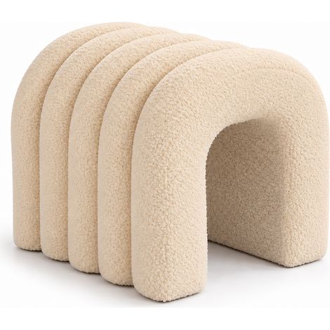 Relaxdays pouf en U en tissu teddy rembourré, pouf de coiffeuse, salon, H x L x P : 36 x 35 x 36 cm, beige (1/5)
