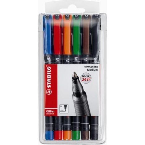 ESTUCHE 6 MARCADORES PERMANENTE P.MEDIA SURTIDO OHPEN UNIVERSAL 1MM. STABILO 843/6