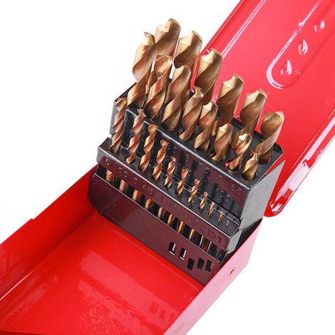 AIDUCHO 25 Pièces Foret Metal Hélicoïdaux, Ø 1-13 Mm Kit De Foret Bois, Meche A Bois, Coffret De Forets En Acier Rapide, Pour Perceuse Et Perceuse À Bois Or (1/5)