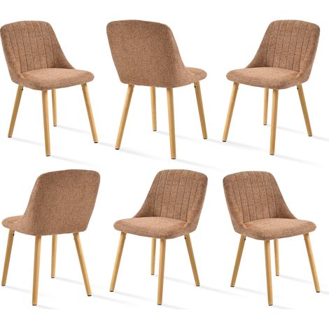 Upholstered Modern dining chalrs with ergonomic backrests and wooden legs, Style and comfort combined - Set of 6 - Orange