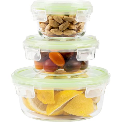 Boite Hermetique Alimentaire Verre - Boite De Conservation Alimentaire, Récipient en Verre pour Conservation Alimentaire Peu Encombrants Pour Micro-Ondes Et Congélateur (Set De 3, Vert) (1/5)