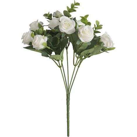Roses Artificielles - Bouquet de Roses Blanches en Soie avec Tiges Flexibles en Fil Métallique - Décoration Intérieure pour Mariage Bureau Maison Jardin - 1 Pièce (1/3)