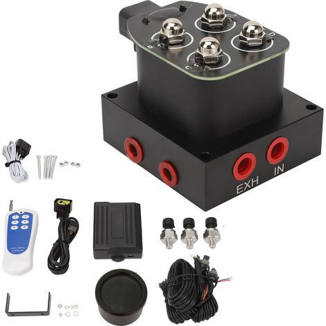 Jeffergarden Électrovanne de collecteur automatique 12 V, bloc d'angle de suspension pneumatique avec manomètre 0 à 220 PSI (1/5)