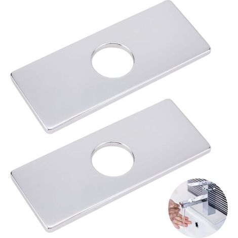 2Pcs Plaque De Robinet en argent Trou de 34,5 mm Couvercle de trou d'évier16cm de long plaque de pont pour robinet de cuisine pour lavabo de salle de bain Cuisine évier robinetterie (1/4)