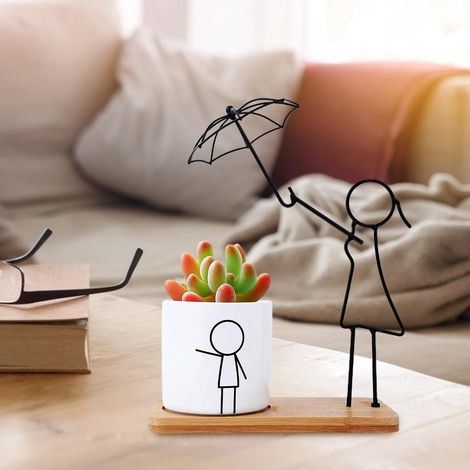 1 ensemble de pots de fleurs en fer et céramique pour plantes succulentes, design minimaliste abstrait original Huaxiaju, série parent-enfant RT035 A (1/5)