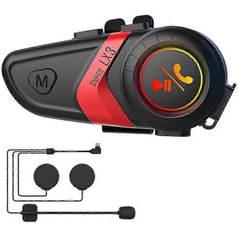 LX3 Casque Bluetooth avec oreillette 1200 mAh pour moto, Bluetooth 5.0, appels mains libres sans fil, stéréo, anti-interférences, étanche - A (rouge) - JXLGV (1/5)