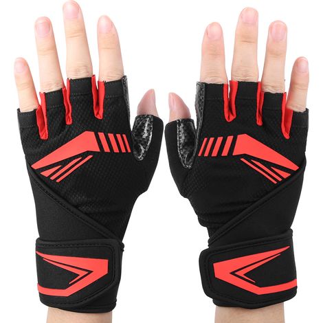 Gants de fitness antidérapants BOODUN, demi-doigts, poignet allongé (Noir Rouge M) (1/5)
