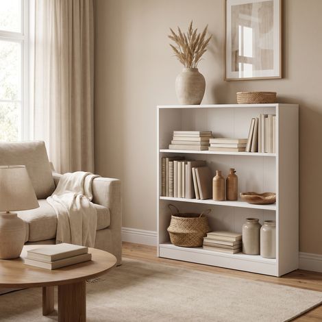 Étagère avec 3 Niveaux, Bibliothèque, pour Bureau à Domicile, Chambre, Salon, Bureau, Blanc (1/5)