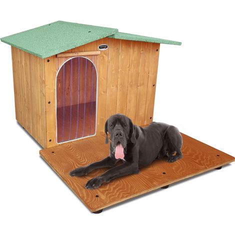 Cuccia in Legno per Cani da Esterno "Rinforzata" Tendina OMAGGIO mod. Oasi con Davanzale MADE IN ITALY E - Alano 119x153x87 Tendina OMAGGIO