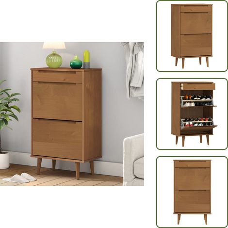 Armoire à chaussures MOLDE Marron 59,5x35x103 cm Bois de pin - Armoire À Chaussures - Meuble Chaussure - Rangement Chaussures - Rangement Intérieur - Mobilier Entrée