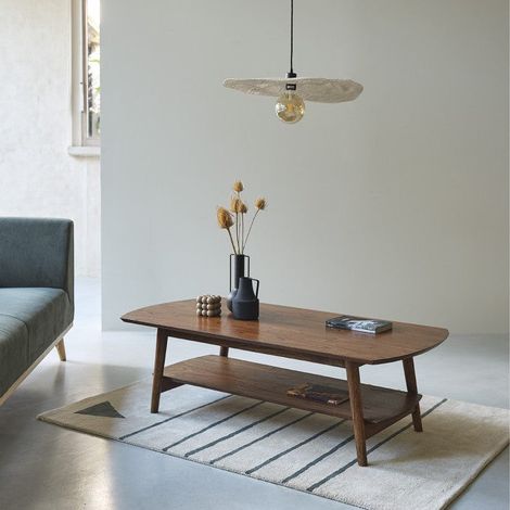 Table basse en mindi massif finition noyer double plateau 130 cm (1/5)