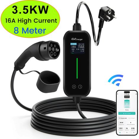 Chargeur VE 3.5kW 16A 8m Type 2 IP67 Réglable 6-16A JUNSUN (1/5)
