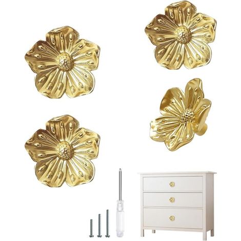 royaluxe -Boutons d'armoire en laiton à fls pour armoire, tiroir, commode, poignée de quincaillerie à trou unique, 4 pièces (1/5)