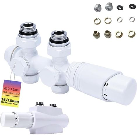 Kit multibloc avec thermostat pour radiateur de salle de bain en laiton 15/16 mm (1/5)