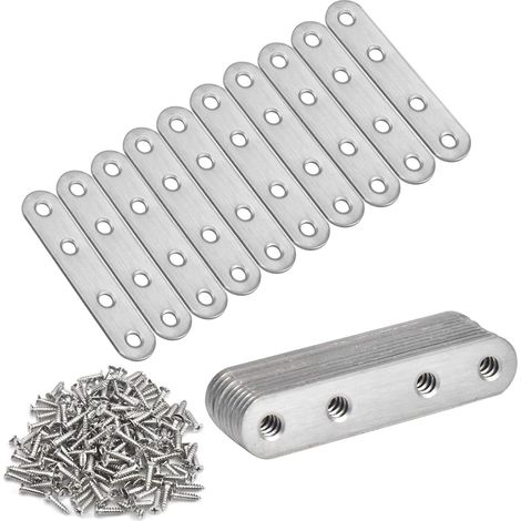 SHINING HOUSE 20 soportes de esquina de acero inoxidable, soportes de esquina planos plateados, placas planas rectas, placa de reparación para estantes de madera, gabinetes, sillas, mesas, 76 x 16 mm (1/5)