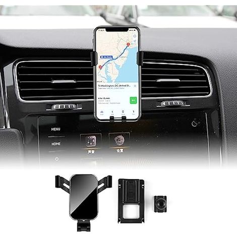 KUNGKIC Support de téléphone portable pour voiture - Réglable - Compatible avec VW Volkswagen 2014-2019 Golf 7 GTI MK7 - Accessoires d'intérieur - Rotation à 360° - Alliage de zinc ABS (noir) (1/5)