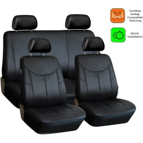 Housses de sièges auto universelles en simili‑cuir pour sièges avant et arrière complets, 9 pièces, rouge et noir