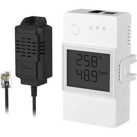 TH Elite 16A Interrupteur Connecté WiFi avec THS01 Capteur de Température et Humidité, Contrôle à Distance via APP, Surveillance de Temp, Compatible avec Alexa, Google Home, Interface RJ11 (1/4)