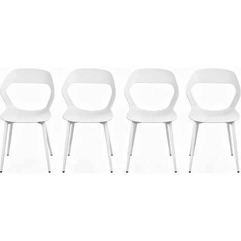 Sedie da pranzo bianche in PP e metallo, set da 4, design ergonomico (1/5)