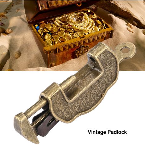 Cadenas ancien chinois style rétro vintage avec clé pour boîte à bijoux tiroir armoire (petit) (1/5)