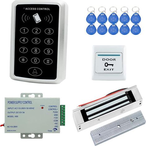 Ensemble Complet De SystèMe De ContrôLe D'AccèS Rfid, 180kg / 350lbs Serrure éLectromagnéTique, Alimentation 3a, Sortie De Bouton De Porte D'EntréE De Clavier NuméRique 10 Porte - CléS (1/5)