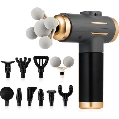Pistolet de massage électrique (noir) à 99 niveaux, puissant pistolet de massage des fascias, pistolet de massage corporel à vibrations haute fréquence (1/5)