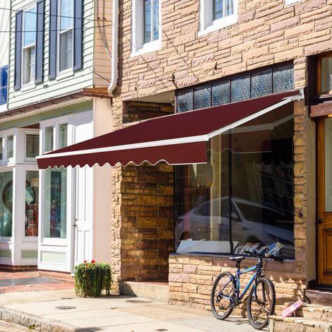 Auvent rétractable en aluminium pour patio avec manivelle 3,6 m x 3 m - rouge vin (1/5)