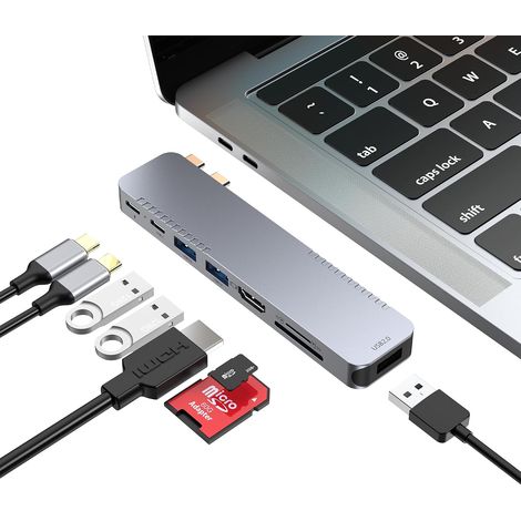 Hub USB C Adaptateur pour MacBook Pro Air Dock 8 en 2 Adaptateur pour Mac Book 4K@30Hz HDMI Thunderbolt 4/3, USB 3.0, SD/TF, Hub USBC Docking Station d'accueil USB C pour Mac M5 M4 M3 M2 M1 (1/5)