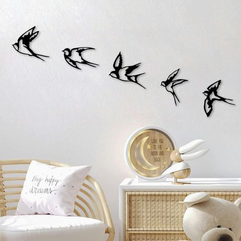 Décoration murale en métal noir – hirondelles (lot de 5) (1/5)