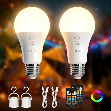 E27 LED RGB Ampoule Rechargeable avec télécommande, 2 pièce (1/5)