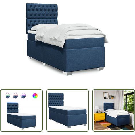 Matelas à ressorts ensachés - Sommier à lattes de lit avec matelas Bleu 100x200 cm Tissu (1/5)