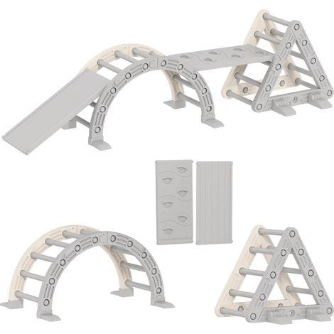 en 1 Triangle escalade enfants, arc d'escalade, rampe double-face pour grimper & glisser, 279 x 80 x 69 cm, gris (1/5)