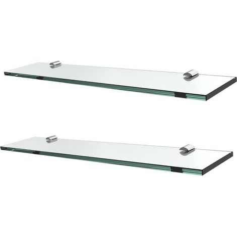 S'AFIELINA Glass Bathroom Shelves, Wall Mounted Bathroom Shelf 8MM Thick Tempered Glass Shelf for Kitchen Living Room and Toilet, 48CM 2 Packs