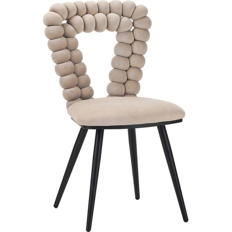 Chaise design velours beige assise confortable structure métal - beige velours clair et noir mat (1/3)