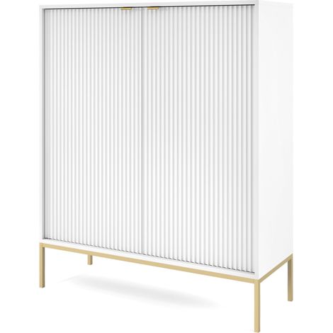 Selsey VELLORE - Hochkommode, Weiß mit geriffelten Fronten und goldenen Metallbeinen, 104 cm (1/5)