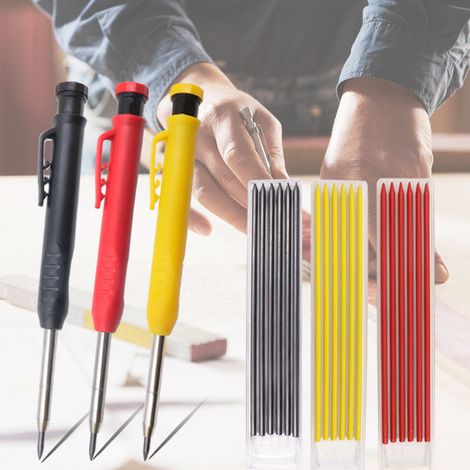 Lot de 3 crayons de charpentier solides avec capuchon à crayon et 18 recharges, -crayon intégré pour menuisier, architecte (1/5)