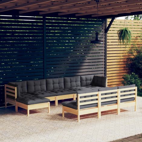 10-tlg. Garten-Lounge-Set mit Grauen Kissen Kiefernholz vidaXL (1/5)