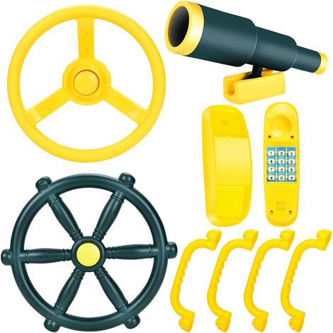 Accessoires Jeu en Plein air, 8pcs Accessoires Tour de Jeu, Équipement d'aire Jeux pour Enfants, Echafaudage Escalier, Balançoire Extérieur, Télescope, Aire Jeux balançoire téléphone (Vert) (1/5)