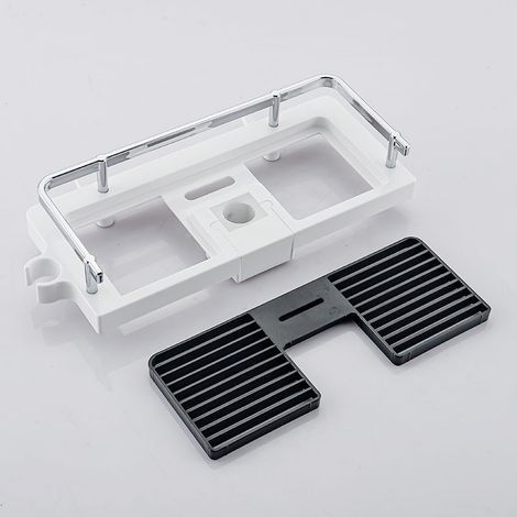 Tablette Support Douche, Etagère Douche Télescopique,Etagère de Salle de Bain Aluminium Antirouille,Montage Sans Perçage,Adapte Le Rail de 24-25mm,Avec Deux Crochets et Crochet de Pomme de Douche (1/5)