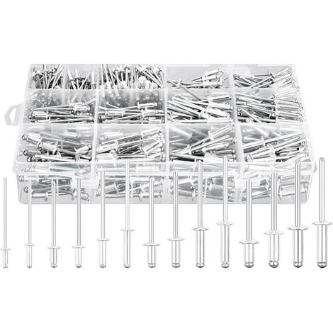 Sortiment mit 600 Blindnieten – 14 Größen – Aluminiumnieten in den Größen 3/32", 1/8", 5/32", 3/16", sortiert (1/5)