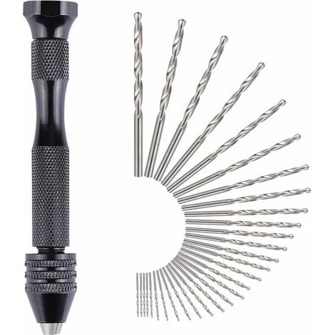 31 Pièces Perceuse à Main Twist Drill Bits Mini Perceuse à Main de Precision Aluminum Mandrin Sans Clé 30 Foret Fraise Twist 0,3-3,0 mm Pour Bricolage Forage Avec Sac (1/5)