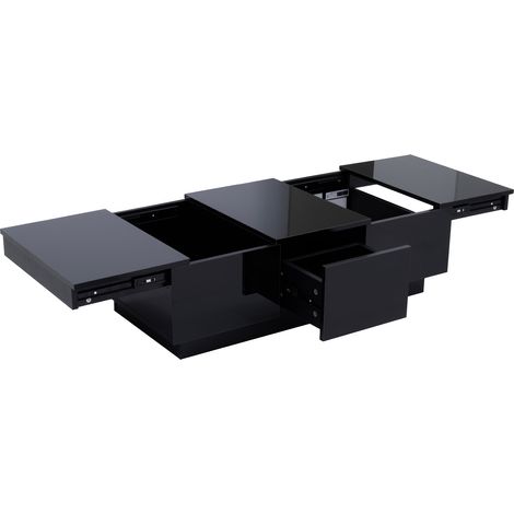 ELVMI Couchtisch mit 2 Schubladen und 2 Schiebefächern, Hochglanzoptik, Wohnzimmer, aus Spanplatte, Schwarz (1/5)