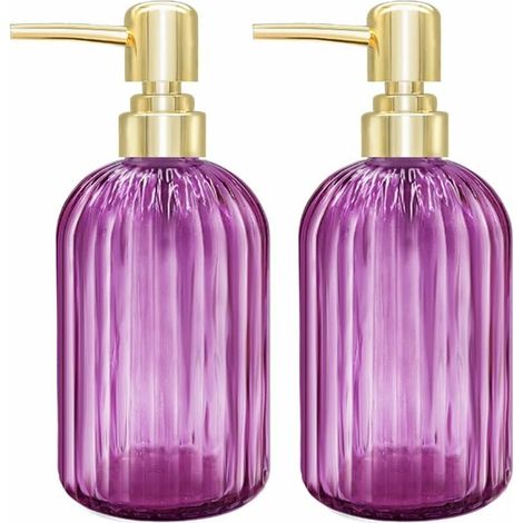 royaluxe - Lot de 2 distributeurs de Savon de Cuisine en Verre avec Pompe, Distributeur de Savon Transparent pour Les Mains, Liquide Vaisselle sous Lotion (Violet) (1/5)