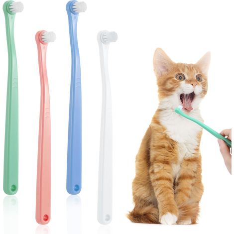 Lot de 4 brosses à dents pour chien - Petite tête ronde douce - Petite brosse à dents pour animaux de compagnie - Brosse à dents pour chatons et chiots - Nettoyage des dents de la bouche (1/5)