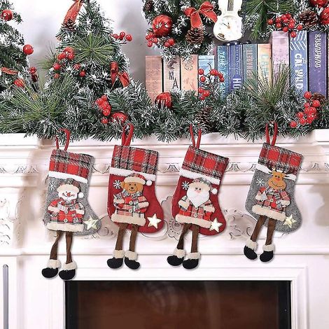 Chaussettes de Noël - Lot de 4 chaussettes à suspendre pour cadeaux et bonbons (1/5)
