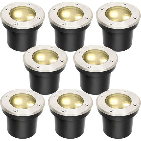 Set mit 8 Bodenstrahlern, runde 3W LED-Bodenleuchten, IP65 wasserdichte Außengartenbeleuchtung für Garten, Balkon und Weg (warmweiß) (1/5)